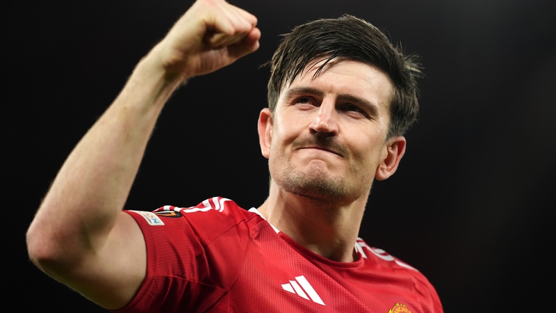 Harry Maguire salutes the fans at Old Trafford after Manchester United's Europa League semi-final victory over Bilbao