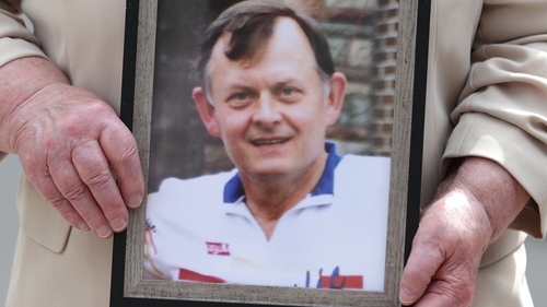 A picture of Sean Brown, held by his widow Bridie