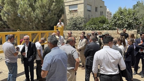 The diplomatic delegation pictured before the incident in Jenin