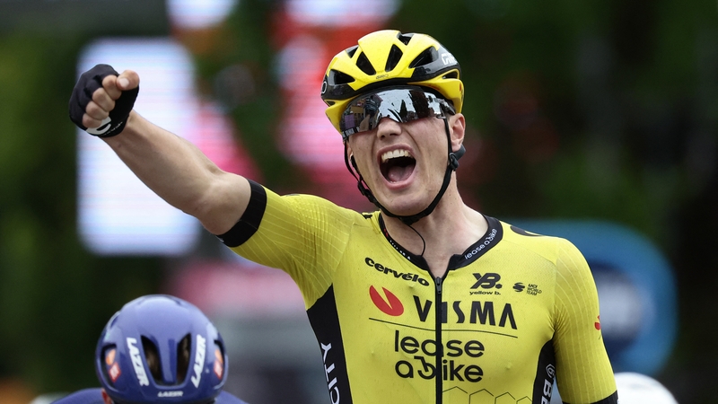 Olav Kooij celebrates his win