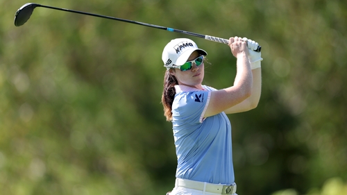 Leona Maguire plays her shot from the sixth tee