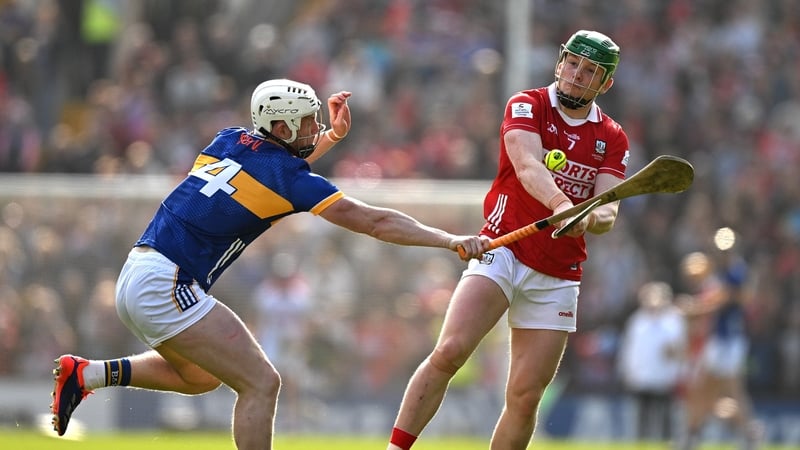 Cormac O'Brien of Cork (r) in action against Tipperary