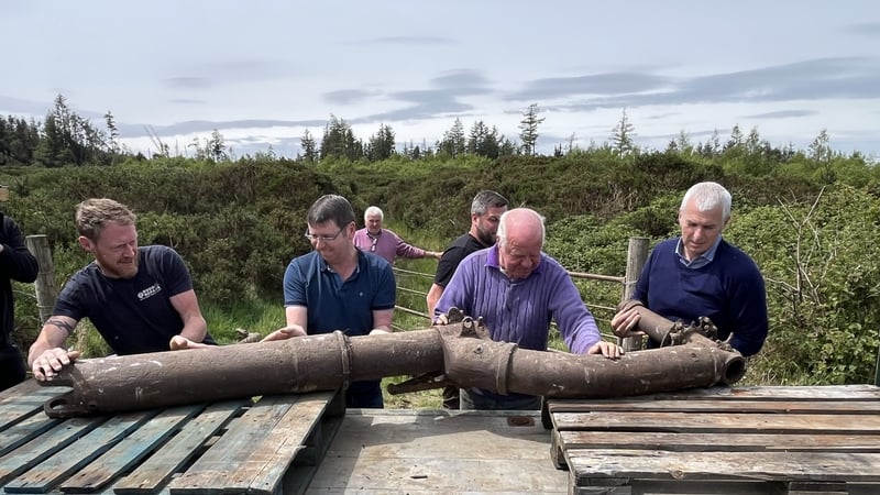 Landing gear from the World War II bomber stolen from a memorial site in Co Louth being loaded onto a trailer after being recovered following a campaign on social media