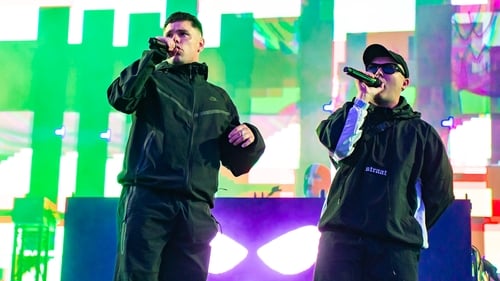 Móglaí Bap and Mo Chara of Kneecap perform at Wide Awake Festival at Brockwell Park on Friday in London. Photo credit: Lorne Thomson/Redferns