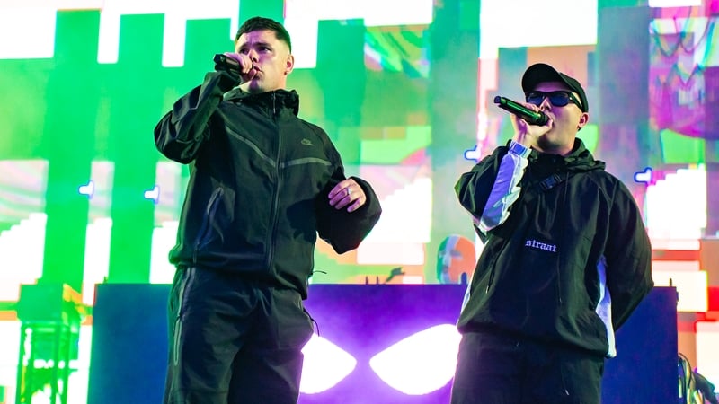 Móglaí Bap and Mo Chara of Kneecap perform at Wide Awake Festival at Brockwell Park on Friday in London. Photo credit: Lorne Thomson/Redferns