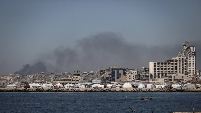 Smoke rises from Gaza city's coast after Israeli strikes yesterday