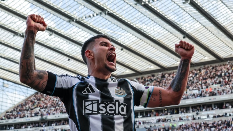 Bruno Guimaraes celebrates as Newcastle confirm their place in the top five despite the defeat to Everton