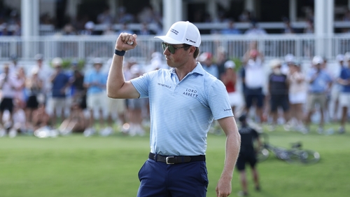 Ben Griffin celebrates after winning the Charles Schwab Challenge