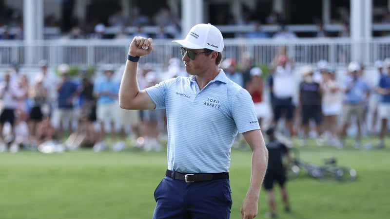 Ben Griffin celebrates after winning the Charles Schwab Challenge