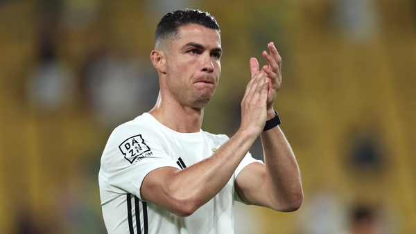 RIYADH, SAUDI ARABIA - MAY 07: Cristiano Ronaldo of Al Nassr applauds the fans during the warm up prior to the Saudi Pro League match between Al Nassr and Al Ittihad at Al-Awwal Park on May 07, 2025 in Riyadh, Saudi Arabia. (Photo by Yasser Bakhsh/Getty I