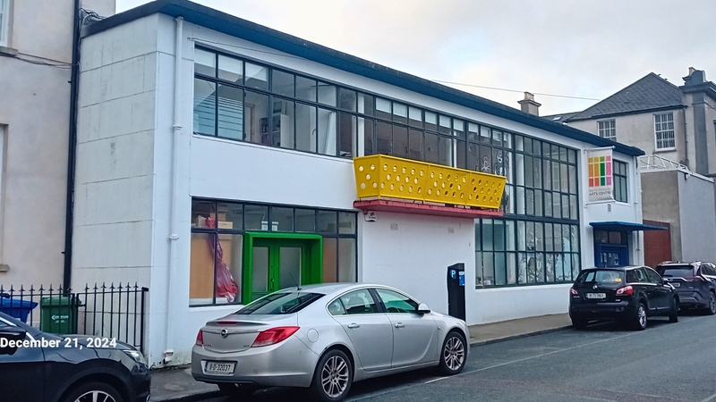 The front facade of South Tipperary Arts Centre, formerly a regional CIÉ bus station