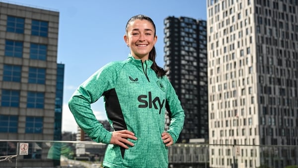 27 May 2025; Republic of Ireland's Marissa Sheva poses for a portrait at their team hotel in Istanbul ahead of their UEFA Women's Nations League League B match against Türkiye on Friday. Photo by Stephen McCarthy/Sportsfile