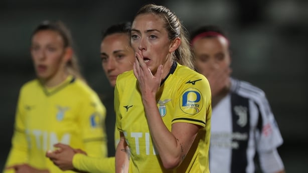 BIELLA, ITALY - JANUARY 30: Megan Connolly of SS Lazio reacts during theCoppa Italia Femminile Quarter Final 2nd Leg match between Juventus FC and SS Lazio at Stadio Comunale Vittorio Pozzo Lamarmora on January 30, 2025 in Biella, Italy. (Photo by Jonathan Moscrop/Getty Images)