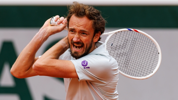 PARIS, FRANCE - MAY 27: Daniil Medvedev of Russia hits a backhand against Cameron Norrie of Great Britain in the first round of the men's singles at Roland Garros on May 27, 2025 in Paris, France. (Photo by Frey/TPN/Getty Images)