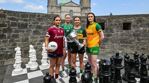 (L to R): Kate Geraghty of Galway, Meath's Aoibhín Cleary, Cáit Lynch of Kerry and Donegal's Roisin Rodgers at the All-Ireland launch