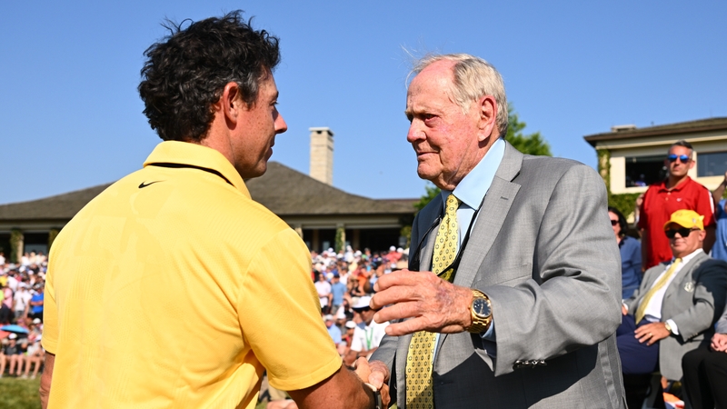 Rory McIlroy (L) pictured with Jack Nicklaus in 2023