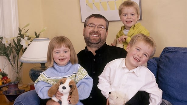 Joe Duffy at home with his triplets Ellen, Sean and Ronan in 1999.