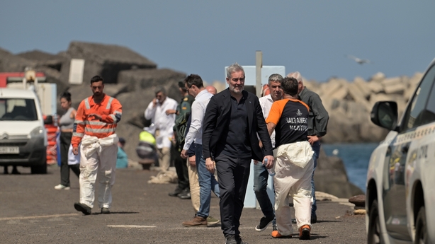 EL HIERRO CANARY ISLANDS, SPAIN - MAY 28: The president of the Canary Islands, Fernando Clavijo, visits the port of La Restinga, where a cayuco capsized, on 28 May, 2025 in El Hierro, Canary Islands, Spain. At least seven women have died, three of them minors, after the capsizing of a cayuco with 18