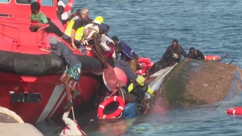 Emergency services in the Atlantic archipelago said rescuers supported by a helicopter were working to save people