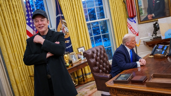 WASHINGTON, DC - FEBRUARY 11: Tesla and SpaceX CEO Elon Musk and U.S. President Donald Trump appear during an executive order signing in the Oval Office at the White House on February 11, 2025 in Washington, DC. Trump is to sign an executive order impleme