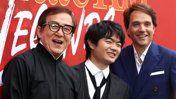 NEW YORK, NEW YORK - MAY 27: (L-R) Jackie Chan, and Ben Wang, Ralph Macchio attend the "Karate Kid: Legends" Premiere at SVA Theater on May 27, 2025 in New York City. (Photo by Cindy Ord/Getty Images)
