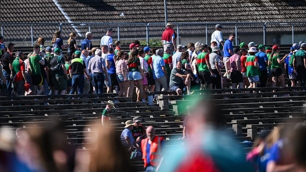 18 May 2025; Spectators leave the ground after the GAA Football All-Ireland Senior Championship Round 1 match between Mayo and Cavan at Hastings Insurance MacHale Park in Castlebar, Mayo. Photo by Piaras Ó Mídheach/Sportsfile