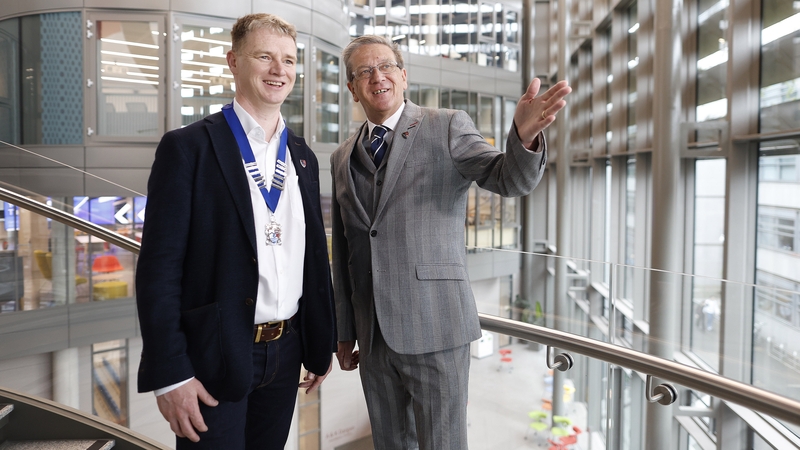 New ICT President John Reddy (left) with outgoing President Colin Nessfield at Dublin's Trinity College today