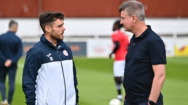 Sligo Rovers manager John Russell, left, and St Patrick's Athletic manager Stephen Kenny before the SSE Airtricity Men's Premier Division match between St Patrick's Athletic and Sligo Rovers at Richmond Park in Dublin.