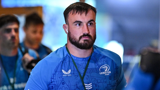 10 May 2025; Rónan Kelleher of Leinster arrives before the United Rugby Championship match between Leinster and Zebre Parma at the Aviva Stadium in Dublin. Photo by Brendan Moran/Sportsfile