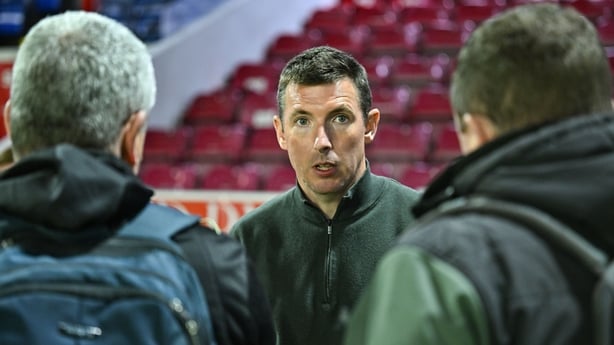 Newly appointed Cork City manager Gerard Nash is interviewed after the SSE Airtricity Men's Premier Division match between St Patrick's Athletic and Cork City at Richmond Park in Dublin.