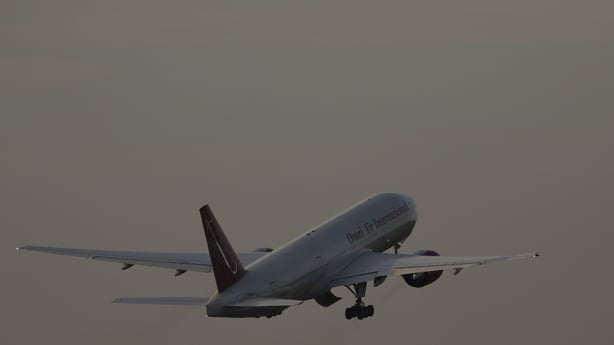 The plane of the US charter airline Omni Air International takes off at the airport in Brussels. Belgium, Monday, July 11, 2022. (Photo by Danil Shamkin/NurPhoto via Getty Images)