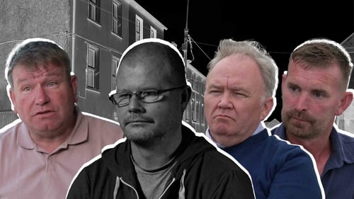 Barry Cummins (second from the right) speaks to photographer Kyran O'Brien and builder James McNamara (right) about their experiences inside 3 Grattan Street