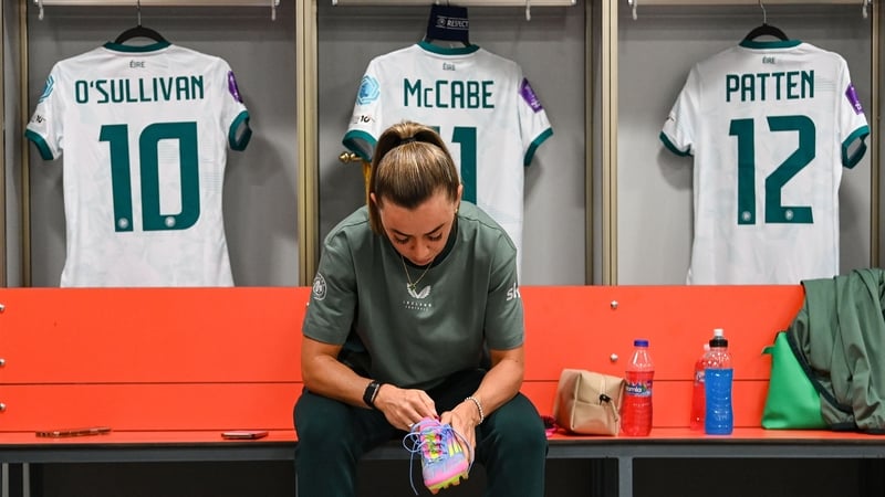 Katie McCabe gets changed in the Republic of Ireland dressing room at Esenler Stadium