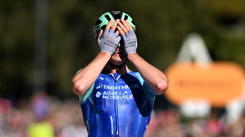 Nicolas Prodhomme reacts after taking stage victory