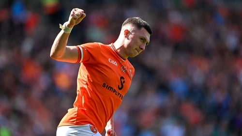Armagh's Oisin Conaty celebrates a first-half point