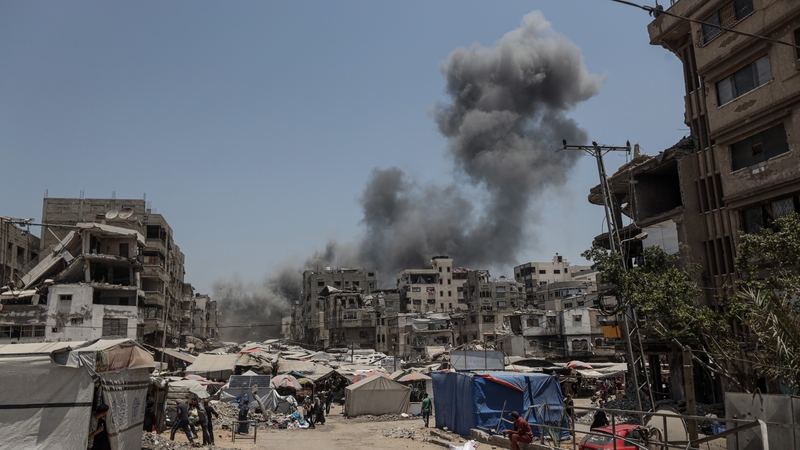 Smoke rises from the residential area following an Israeli airstrike in Gaza City