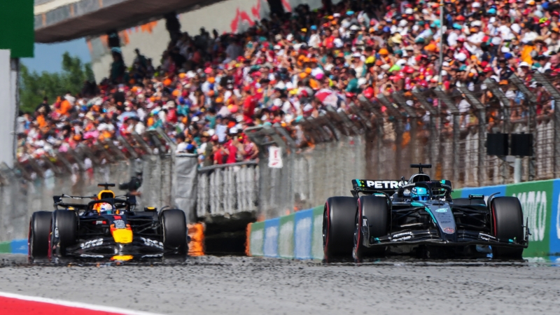 George Russell (R) eventually got past Max Verstappen