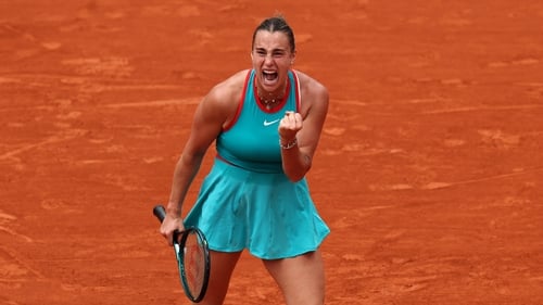 Aryna Sabalenka celebrates