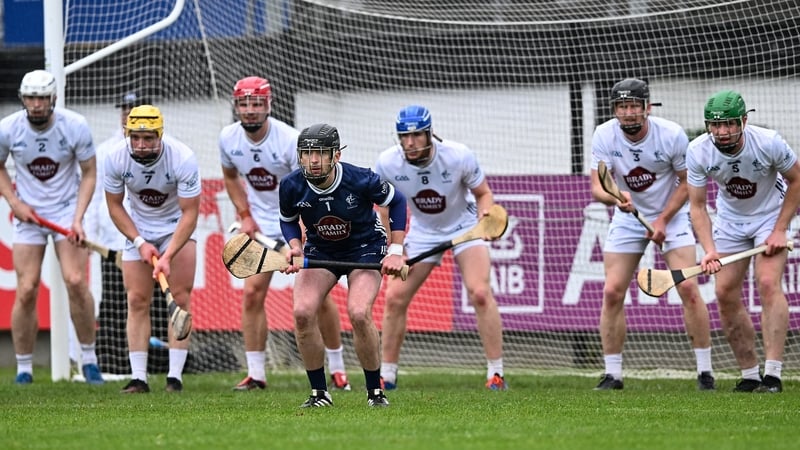 Goalkeeper Paddy McKenna and Kildare team-mates defend a free against Down in this season's Joe McDonagh Cup