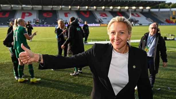 3 June 2025; Republic of Ireland head coach Carla Ward after the UEFA Women's Nations League, League B match between Republic of Ireland and Slovenia at Páirc Uí Chaoimh in Cork. Photo by Stephen McCarthy/Sportsfile