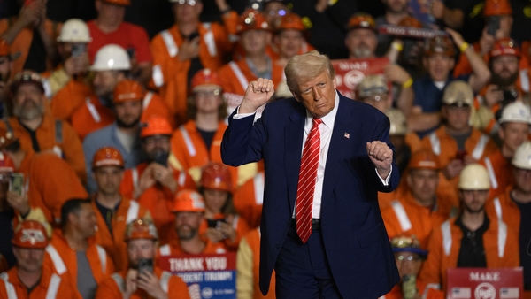 WEST MIFFLIN, PENNSYLVANIA - MAY 30: U.S. President Donald Trump speaks during a rally at the US Steel-Irvin Works on May 30, 2025 in West Mifflin, Pennsylvania. President Trump visits the steel factory after greenlighting the long-proposed merger between