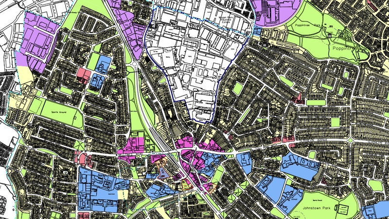 A portion of a land use use zoning map from Dublin City Council's City Plan 2022-2028