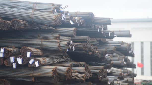 Steel piles up in the steel market in Hangzhou City, Zhejiang Province, China, on June 4, 2025. (Photo by Costfoto/NurPhoto via Getty Images)