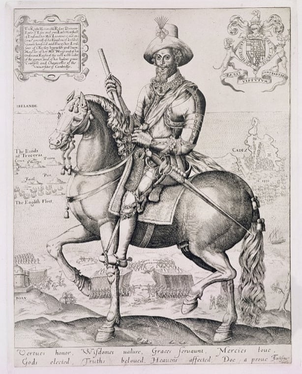 Engraving by Robert Cookson of the Earl of Essex before the campaign in Ireland, 1599 © The British Museum, London.