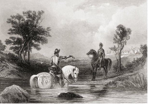 Meeting of the Earl of Essex and Tyrone.' Engraving attributed to 'J. Rogers' after an original painting by Henry Warren.