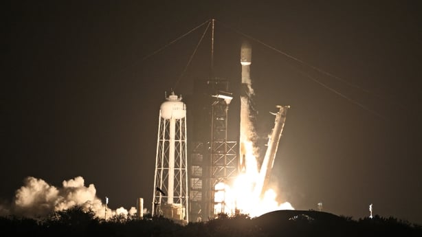 A SpaceX Falcon 9 rocket, carrying Firefly Aerospace's Blue Ghost and ispace's Resilience lunar landers, lifts off from Launch Complex 39A at the Kennedy Space Center in Cape Canaveral, Florida, on January 15, 2025. USA's Firefly and Japan's ispace aim to build on the success of Texas-based Intuitiv