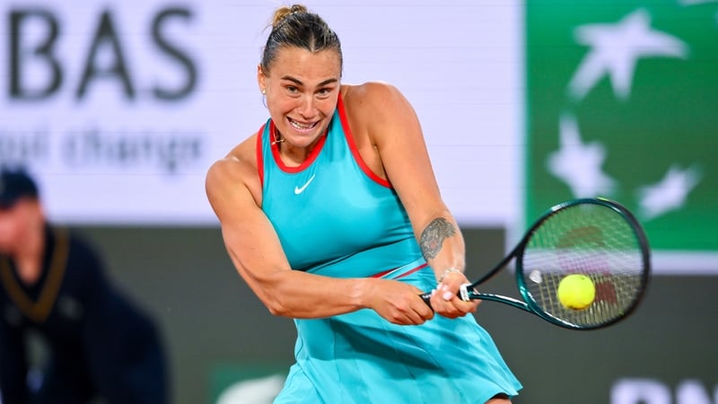Aryna Sabalenka unleashes a powerful backhand in her win over Iga Swiatek