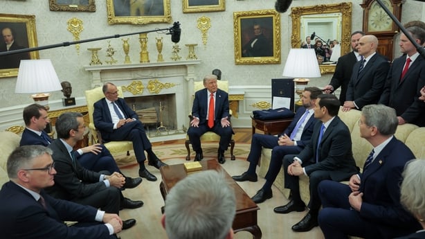 WASHINGTON, DC - JUNE 05: U.S. President Donald Trump and German Chancellor Friedrich Merz hold a meeting in the Oval Office at the White House on June 05, 2025 in Washington, DC. Merz, who is visiting Washington for the first time since becoming Germany's chancellor in May, is participating in an O