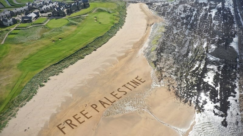 Sean Corcoran worked with two friends to create the 106-metre wide installation on Doughmore Strand in Doonbeg on Monday