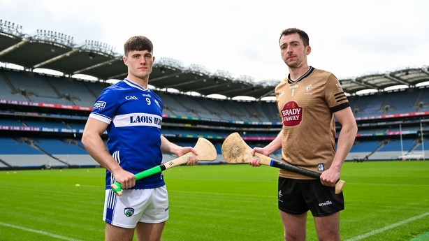 Laois' David Dooley, left, and Paddy McKenna of Kildare ahead of Sunday's Joe McDonagh Cup final